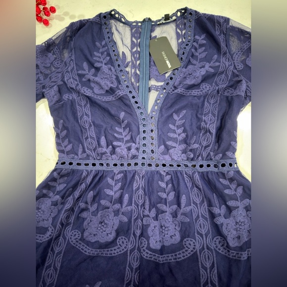 Fashion Nova Deep Blue Lace Romper - Picture 6 of 9